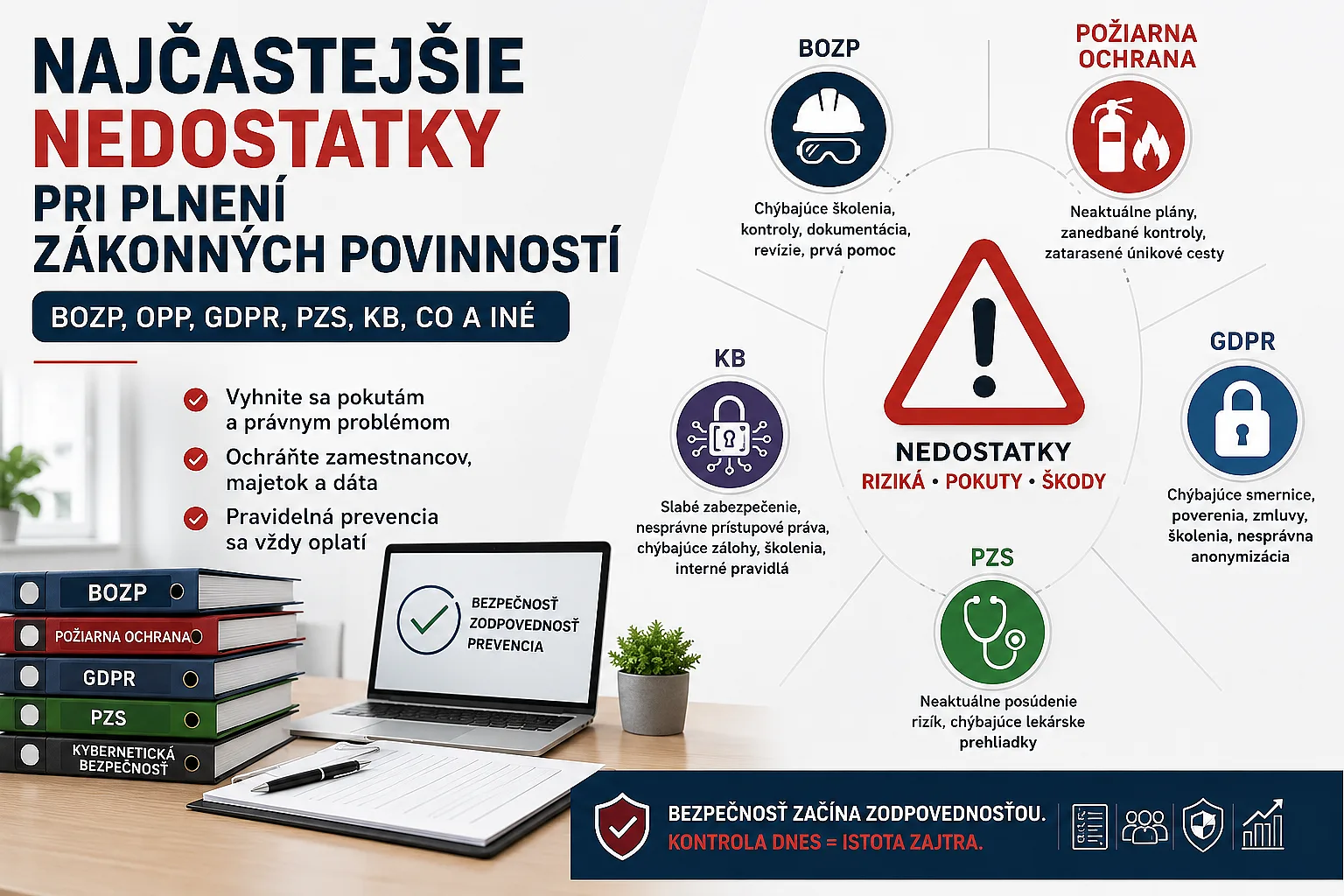Najčastejšie nedostatky v BOZP, PO, GDPR, PZS a kybernetickej bezpečnosti
